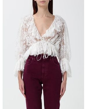 Chloé ChloÉ Draped Lace Cropped Blouse With Deep V-Neck And Flared Sleeves
