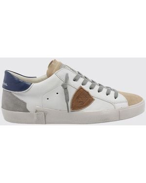 Philippe Model Paris Leather Low-Top Sneakers With Worn Effect And Shield Logo - White