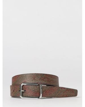 Etro Reversible Paisley Coated Cotton And Leather Belt - Brown
