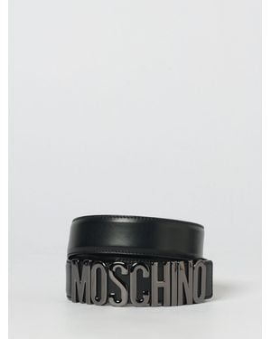Moschino Leather Belt With Lettering - Grey