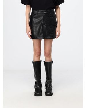 DISCLAIMER Faux Leather Pencil Mini Skirt With Croc Print And Five-Pocket Design - Black