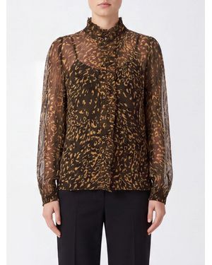 Twinset Animal Print Georgette Shirt With A Ruffled High Neck - Brown