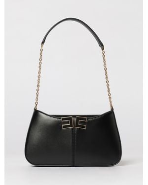Elisabetta Franchi Logo Faux Leather Shoulder Bag - White