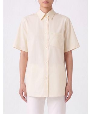 Ferragamo Short-Sleeved Cotton And Silk Blend Shirt With Patch Pockets - Natural