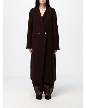 Hanita Double-Breasted Long Wool Blend Coat With Peak Lapels - Black
