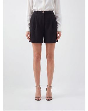 Alessandra Rich Mid-Rise Pleated Wool-Blend Shorts - Black