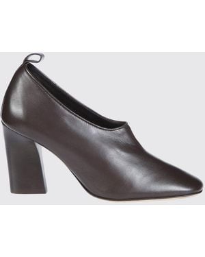 Soeur Leather Court Shoes With High Block Heel And Rounded Toe - Grey