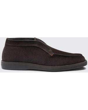 Santoni Suede Calfskin Chukka Boots With Rubber Sole - White