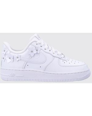 Nike Air Force 1 '07 Leather Sneakers With Floral Embroidery And Swoosh Logo - White
