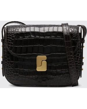 Soeur Croc Print Leather Bag - Black