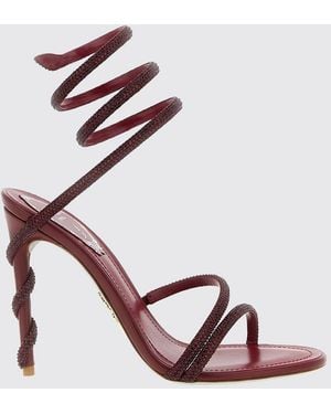 Rene Caovilla Margot High-Heeled Satin Sandals With Snake Strap And Rhinestones - Pink