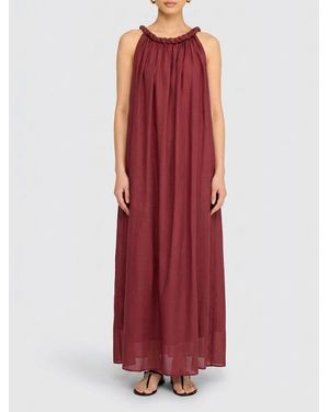 Semicouture Cotton And Silk Long Tunic With Halter Neck - Red