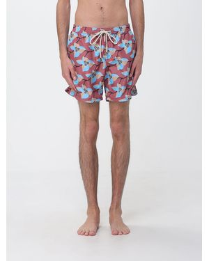 NOM Floral Print Polyester Swim Shorts With Drawstring Waist - Red