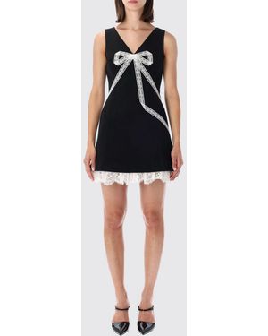 Self-Portrait Off-The-Shoulder Crêpe Sheath Mini Dress With Lace Inserts - Black