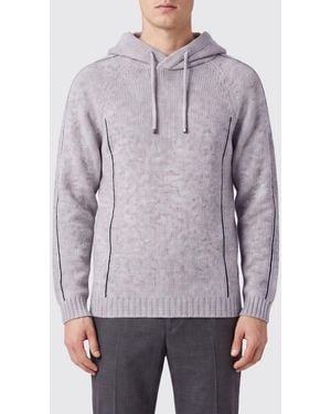 Giorgio Armani Sudadera Con Capucha De Punto De Alpaca Con Ribetes En Contraste - Gris