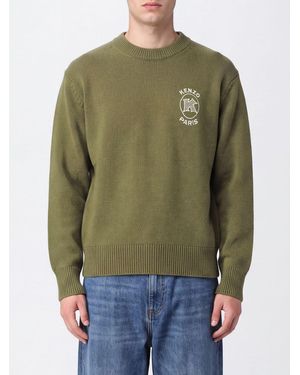KENZO Crewneck Cotton Jumper With Contrast Embroidered Logo - Green