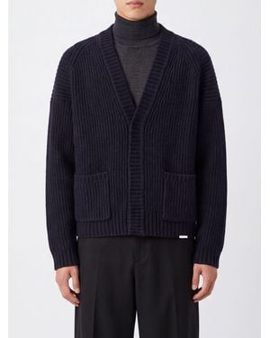 Represent Cárdigan De Mezcla De Lana Con Cuello De Pico Y Bolsillos De Parche - Azul