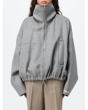 Sportmax Wool Bomber Jacket With High Neck And Zip Fastening - Gray