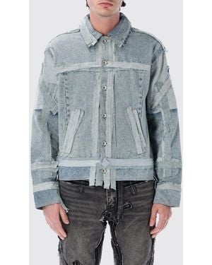 Who Decides War Cropped Patchwork Cotton Jacket With Classic Collar - Blue
