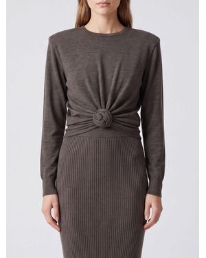 Magda Butrym Cropped-Pullover Aus Wolle Mit Blumenapplikation Und Gepolsterten Schultern - Grau