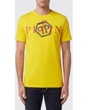 Philipp Plein Cotton T-Shirt With Crew Neck And Contrasting Logo Print - Yellow