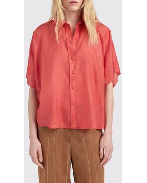 Momoní MomonÌ Relaxed Fit Short-Sleeve Silk Shirt With A Classic French Collar - Red