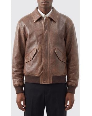 Saint Laurent Used-Effect Leather Bomber - Brown
