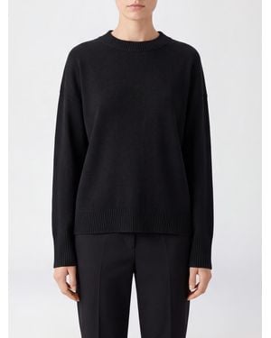 SOLOTRE Wool And Cashmere Blend Crewneck Sweater With Ribbed Trims - Blue