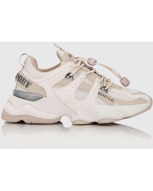 Philipp Plein Runner Beast X-01 Leather And Mesh Trainers With Drawstring Closure - Natural