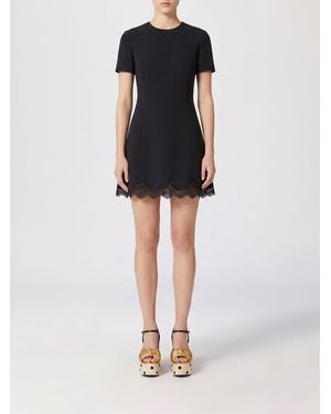 Valentino Lace-Insert Wool And Silk Cocktail Mini Dress - Black