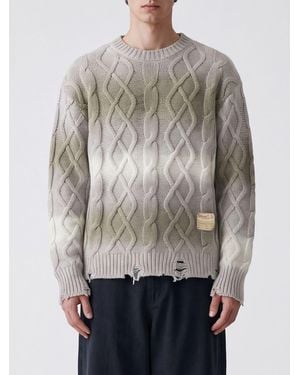 HTC Abstract Pattern Wool Blend Crewneck Jumper With Logo - Grey
