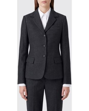 Tela Blazer De Un Solo Botón De Corte Slim En Mezcla De Lana Con Solapas De Pico - Azul