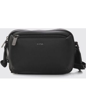 BOSS Faux Leather Camera Bag With Adjustable Strap And Metal Logo - Black