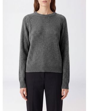 Kujten Jersey De Cuello Redondo 100% Cachemir Con Manga Larga Y Ribetes Acanalados - Gris