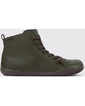 Camper Peu Calf Leather Outdoor Ankle Boots With Elastic Laces And Zip - Green