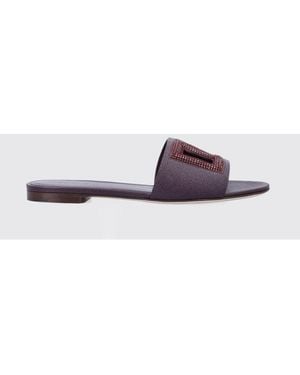 Dolce & Gabbana Dolce &Amp Gabbana Grained Leather Sliders With Rhinestone Monogram - Purple