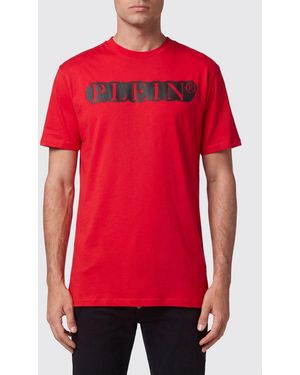 Philipp Plein Cotton Crew Neck T-Shirt With Contrasting Logo Lettering Print - Red