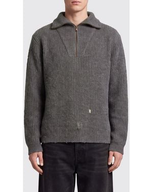 Maison Margiela Linen And Wool High Neck Jumper With Zip And Distressed Effect - Grey