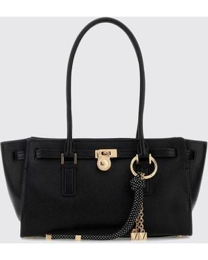 Michael Kors Hamilton Moderne Leather Shoulder Bag With Double Handle And Charm - Black