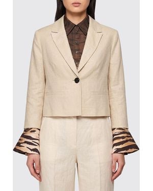 Pinko Single Breasted Linen Blazer - Natural