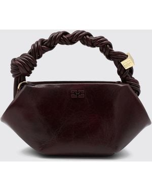 Ganni Bou Small Handbag With Braided Handle And Butterfly Logo - Brown