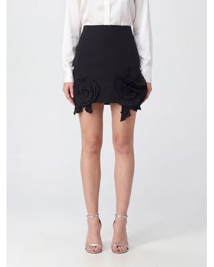 Blumarine Crêpe Pencil Mini Skirt With Floral Appliqué And Embroidery - Black
