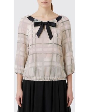Emporio Armani Check Cotton And Silk Blend Blouse - Natural