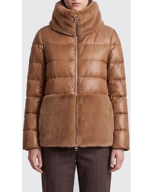 Herno Kurze Ultraleicht-Nylon-Daunenjacke Mit Kunstpelzdetails - Braun