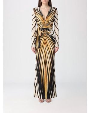 Roberto Cavalli Slim Fit Abstract Print Long-Sleeved Sheath Gown - Metallic