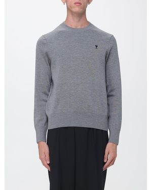 Ami Paris Crewneck Wool Jumper With Ami De Coeur Logo Embroidery - Grey