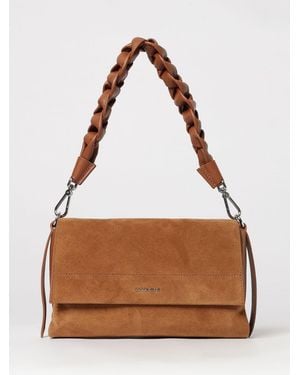 Coccinelle Boheme Suede Shoulder Bag With Woven Handle - Brown