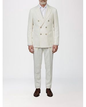 Eleventy Double-Breasted Linen Blend Suit - White