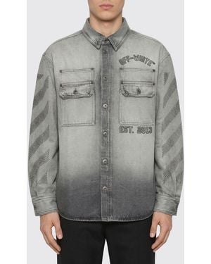 Off-White c/o Virgil Abloh Cotton Denim Shirt With Logo Print - Gray