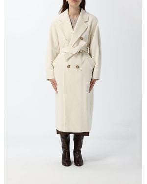 Max Mara Madame Double-Breasted Long Wool Coat With Belt - White